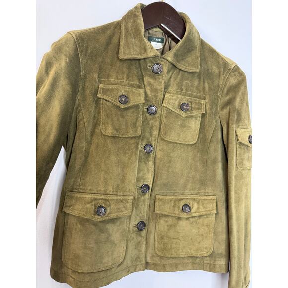 J. Crew Vintage Y2K  Suede Leather Field Utility Cargo Jacket Women's PS Green - Picture 10 of 15
